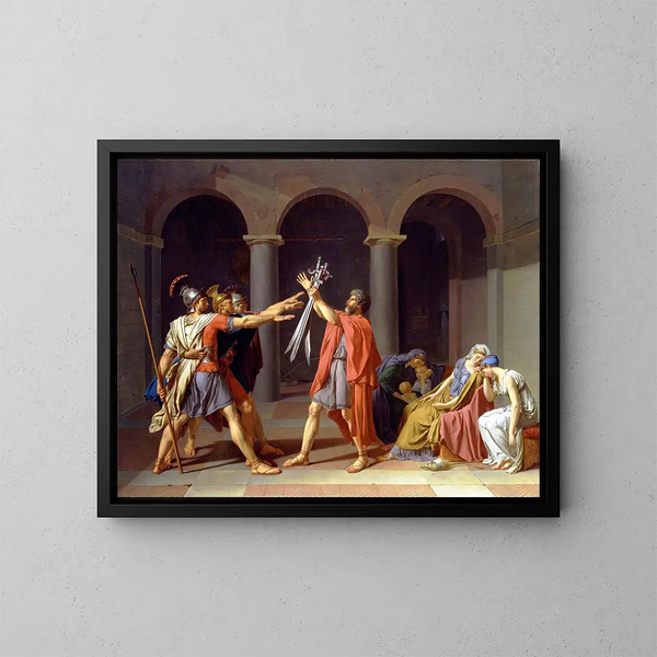 The Oath of the Horatii - Jacques Louis David — framed artwork on a wall