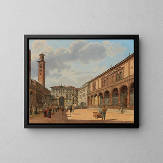 van het uitzicht op Piazza delle Erbe in Verona - Jakob Alt — ingelijst kunstwerk aan de muur