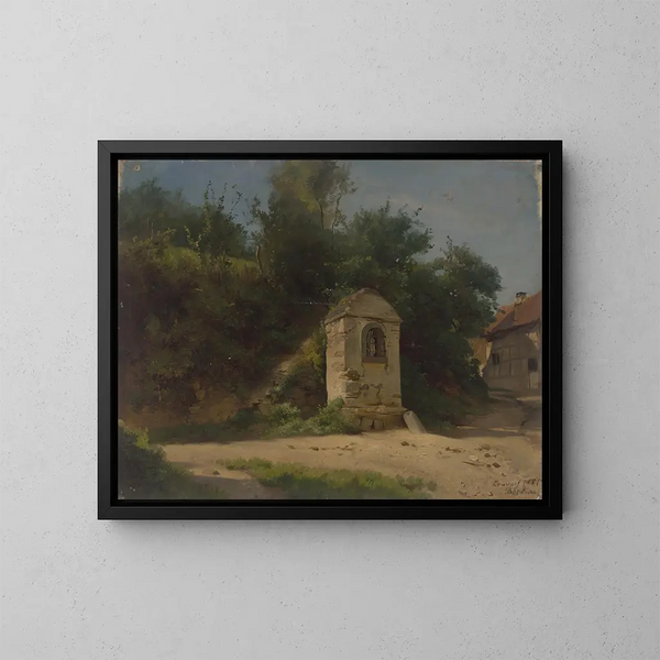 the Farm at the Edge of the Forest - Jakob Becker — framed artwork on a wall