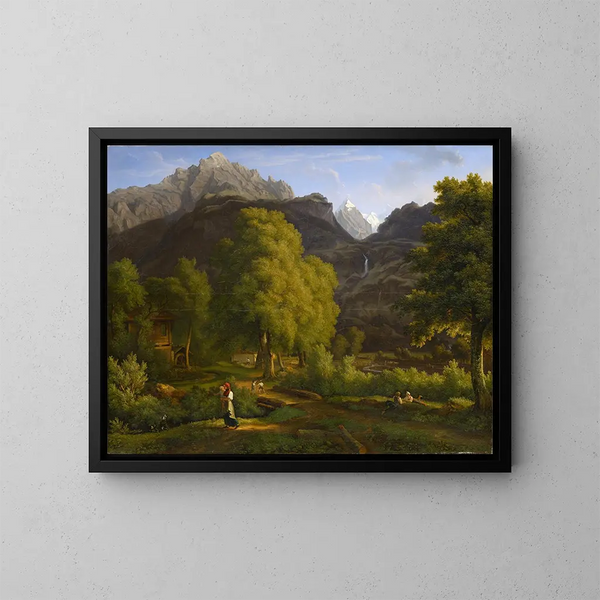 In the village of Meiringen towards the Well and the Wetterhorn - Jakob Christoph Miville — framed artwork on a wall