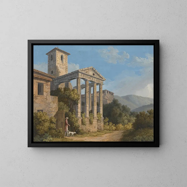 the Temple of Hercules at Cora near Velletri - Jakob Philipp Hackert — framed artwork on a wall