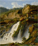 Uitzicht op de Anitrella-waterval met grazende geiten - Jakob Philipp Hackert — weergave van het kunstwerk