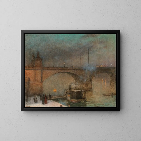 Prague, a steamboat on the Vltava River in front of the Palacky Bridge - Jakub Schikaneder — framed artwork on a wall