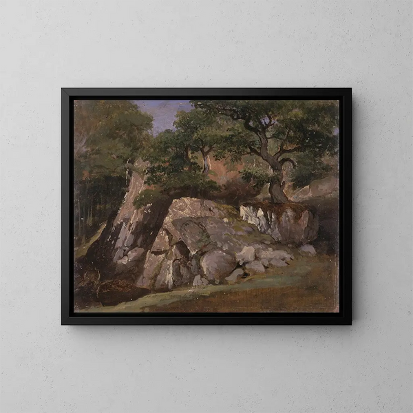 A view of the valley of the rocks near Mittlach - James Arthur O'Connor — framed artwork on a wall