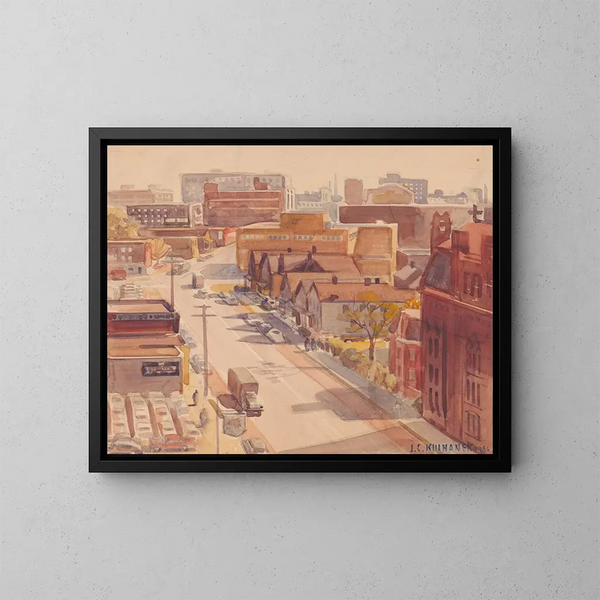Vue de la 18e rue vers le sud depuis le bâtiment du Plain Dealer, Cleveland, Ohio - James C. Kulhanek — ingelijst kunstwerk aan de muur
