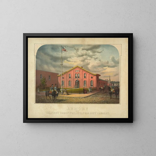 Wapenatelier van het Eerste Regiment van de Stadscavalerie van Philadelphia - James Fuller Queen — ingelijst kunstwerk aan de muur