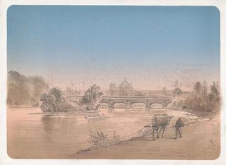 van een man die met een muilezel op een pad langs de rivier de Schuylkill loopt - James Fuller Queen — weergave van het kunstwerk