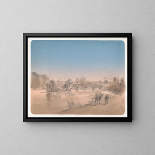van een man die met een muilezel op een pad langs de rivier de Schuylkill loopt - James Fuller Queen — ingelijst kunstwerk aan de muur