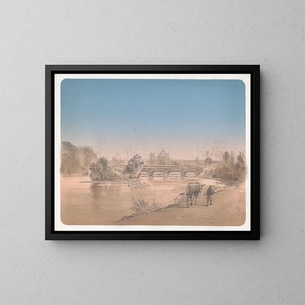 a man walking with a mule along a trail beside the Schuylkill River - James Fuller Queen — framed artwork on a wall