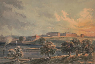 James Fuller Queen - Schuylkill Arsenal at sunset from across the Schuylkill River looking west.webp