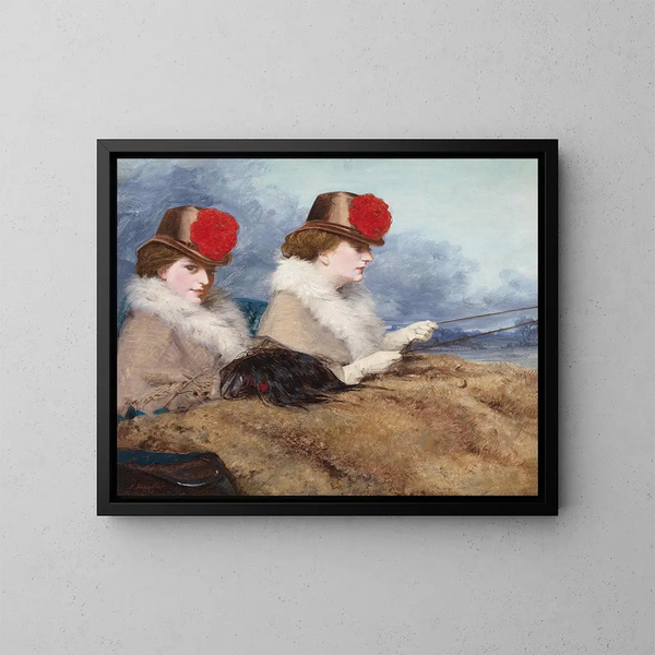 Two ladies on a carriage ride - James Hayllar — framed artwork on a wall