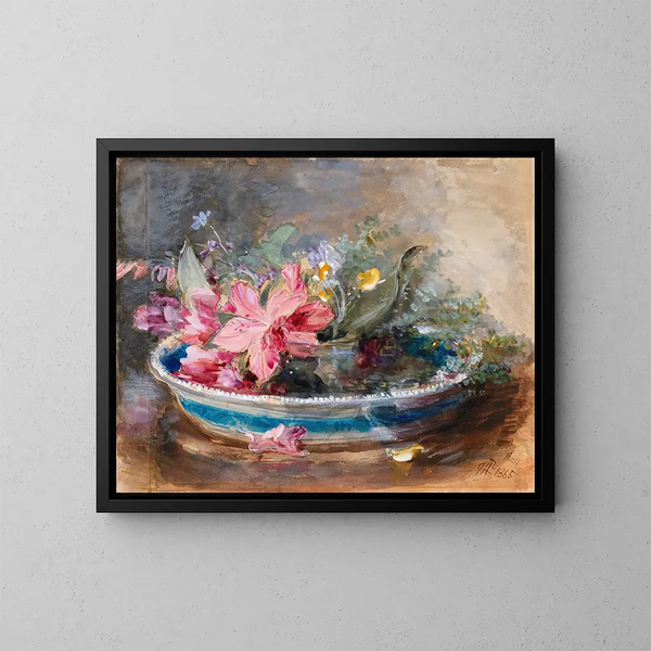 Flowers in a Bowl - James Holland — framed artwork on a wall