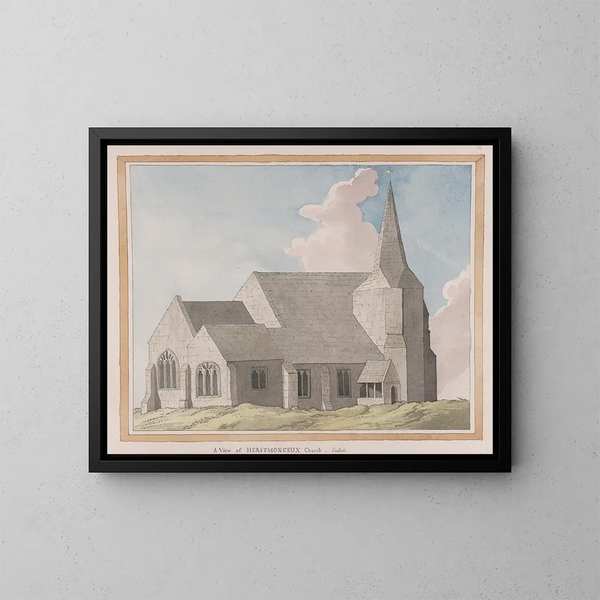 View of Herstmonceux Castle, East Sussex - James Lambert de Lewes — framed artwork on a wall