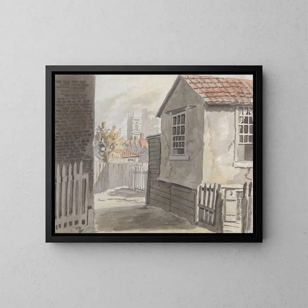 View of a distant church - James Miller — framed artwork on a wall