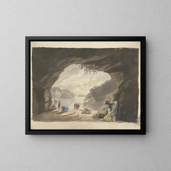 Figures with Animals in the Cave - James Miller — framed artwork on a wall