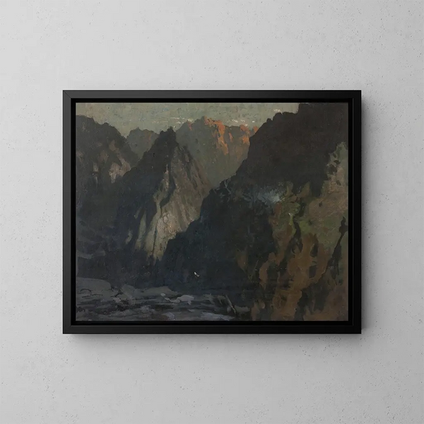 Landschapschilderij van bergen, waarschijnlijk de Cuillins van Skye - James Paterson — ingelijst kunstwerk aan de muur