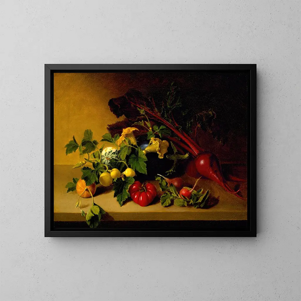 Still life with vegetables - James Peale — framed artwork on a wall