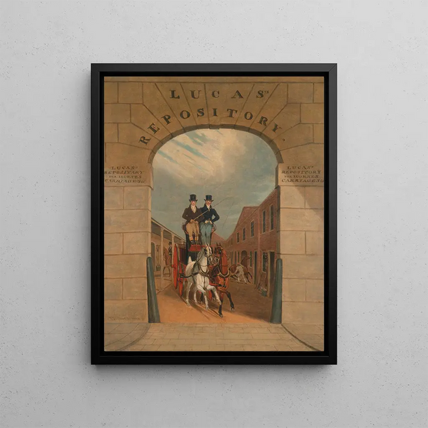 Formation of a couple in a brake at Lucas's Yard Clerkenwell - James Pollard — framed artwork on a wall