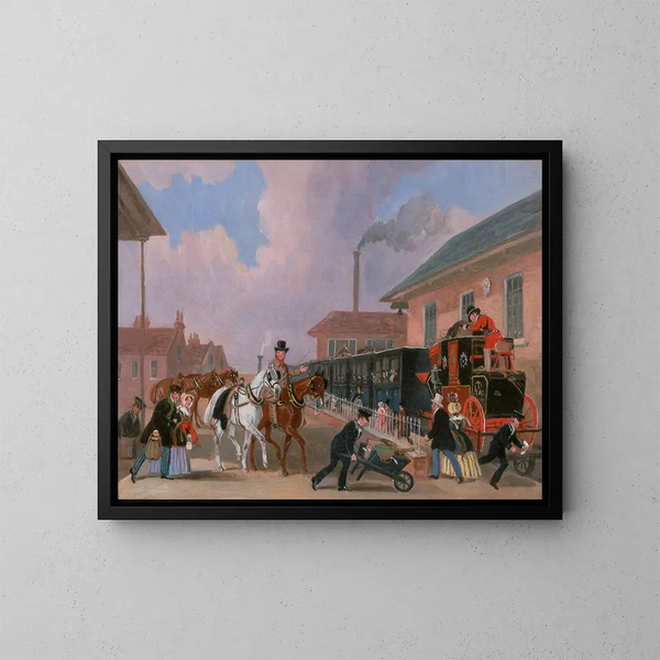 The Royal Mail from Louth to London by train from Peterborough, Northamptonshire East - James Pollard — framed artwork on a wall