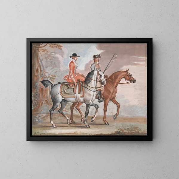 A lady and a gentleman on a walk - James Seymour — framed artwork on a wall
