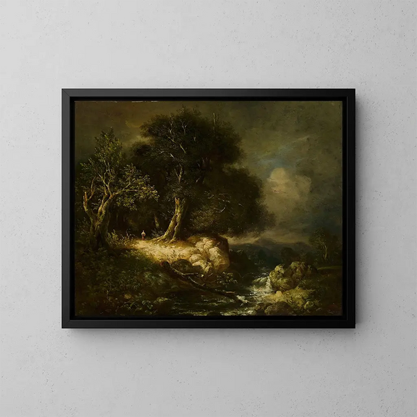 Forest landscape with a path and a river - James Stark — framed artwork on a wall