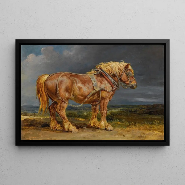 Cheshunt, het Shire trekpaard, olifant in een uitgestrekt landschap - James Ward — ingelijst kunstwerk aan de muur