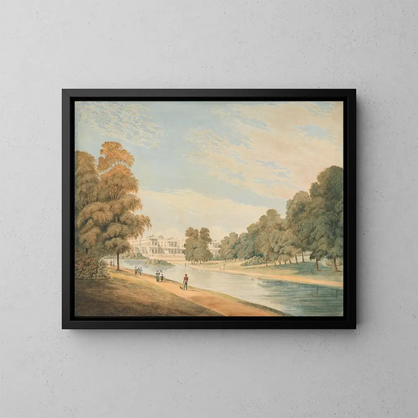 Het Buckingham-paleis vanaf het St James-park - James Wilcox — ingelijst kunstwerk aan de muur
