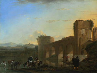 Jan Asselijn - The Tiber River with the Ponte Molle at Sunset.webp