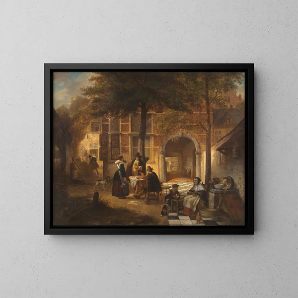 Société d'Anvers in the summer courtyard - Jan August Hendrik Leys — framed artwork on a wall