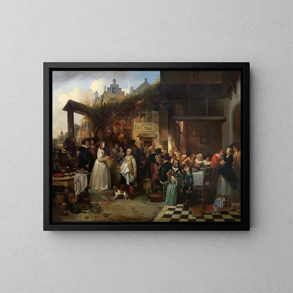 Marriage in Flanders in the 17th century - Jan August Hendrik Leys — framed artwork on a wall