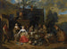 Een elegante compagnie in een landschap met verschillende vruchten en groenten, een vrouw met een kruiwagen die van rechts binnenkomt - Jan Baptist Lambrechts — weergave van het kunstwerk