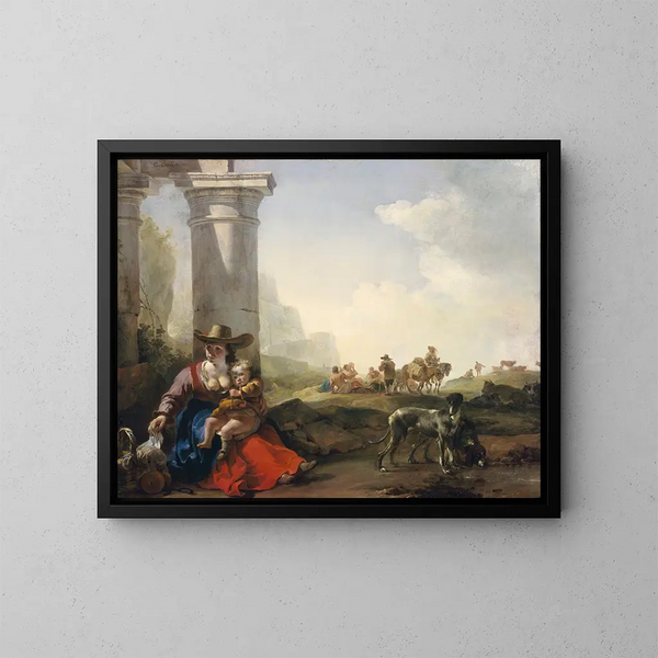 Italian peasants among ruins - Jan Baptist Weenix — framed artwork on a wall