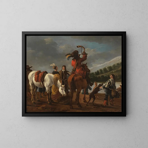 Hunting Post Painting - Jan Baptist Wolfaerts — framed artwork on a wall