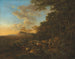 Een bebost landschap met reizigers die een beek oversteken - Jan Both — weergave van het kunstwerk