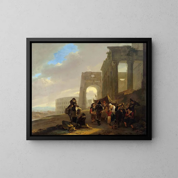 Street scene among Roman ruins - Jan Both — framed artwork on a wall
