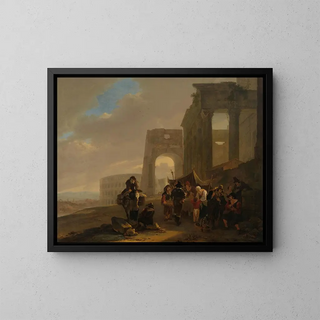 Straatscène met Romeinse ruïnes - Jan Both — ingelijst kunstwerk aan de muur