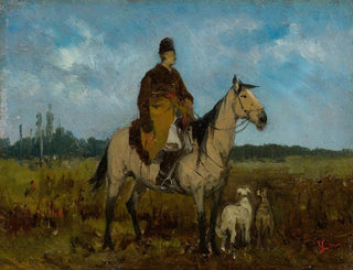 Cavalier à cheval avec des lévriers - Jan Chełmiński — weergave van het kunstwerk