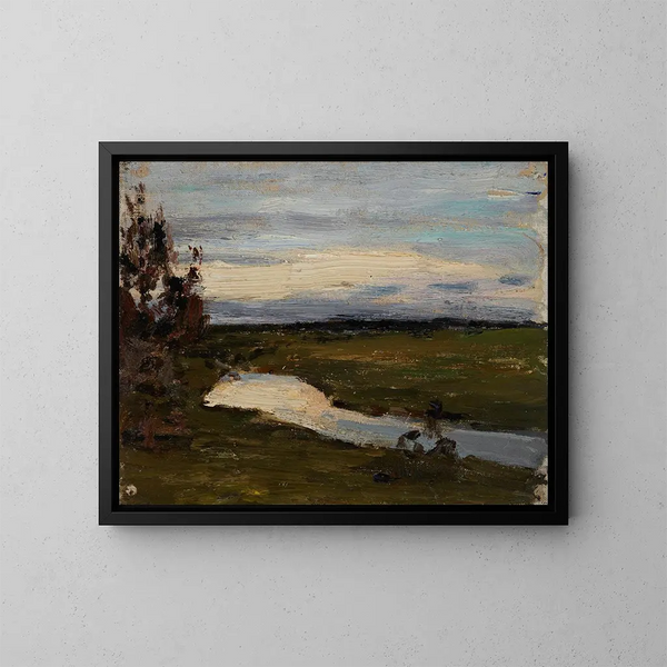 Een rivier tijdens de witte nacht - Jan Cybis — ingelijst kunstwerk aan de muur