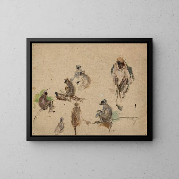 Apen van de reis in India - Jan Cybis — ingelijst kunstwerk aan de muur