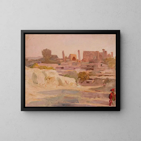 Uitzicht op Samarkand vanaf de reis door Turkestan - Jan Cybis — ingelijst kunstwerk aan de muur