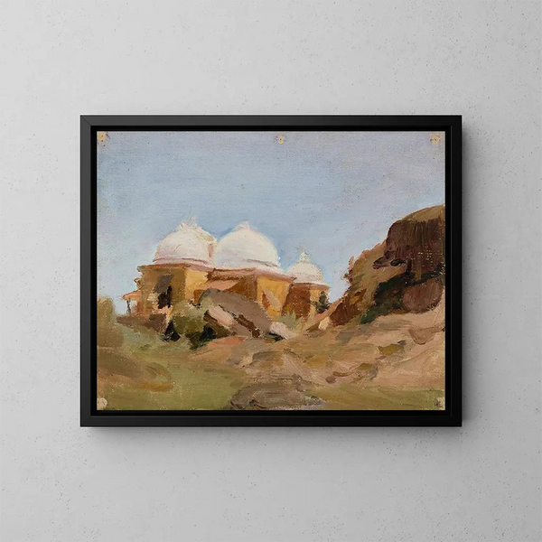 Tempel met witte koepels - Jan Cybis — ingelijst kunstwerk aan de muur