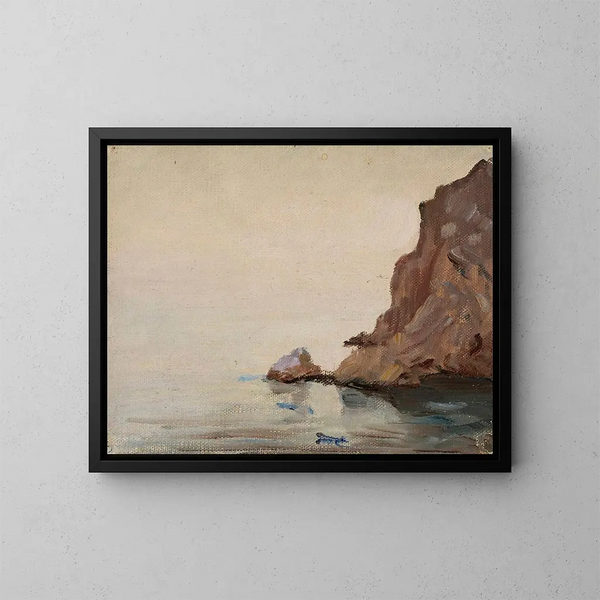 View of the sea and a rock from the journey in Turkestan - Jan Cybis — framed artwork on a wall