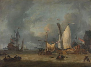 Jan Claesz Rietschoof - A Storm Ships in the Harbor in a Stiff Breeze.webp