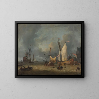 Jan Claesz Rietschoof - A Storm Ships in the Harbor in a Stiff Breeze.webp