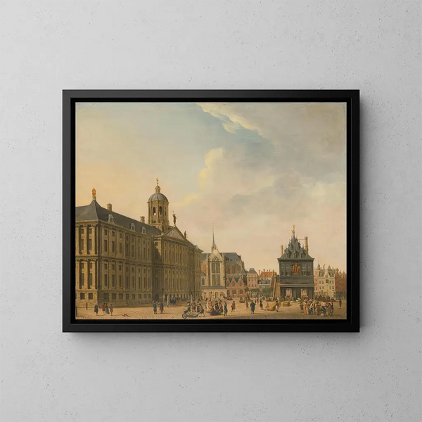 Uitzicht op de Dam in Amsterdam - Jan Ekels de Oude — ingelijst kunstwerk aan de muur