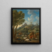 a classic Italian landscape with a shepherd and his flock, other characters, and a city on top of a hill beyond - Jan Frans van Bloemen — framed artwork on a wall