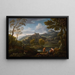 an Italianate landscape with figures in the foreground and a perched city beyond - Jan Frans van Bloemen — framed artwork on a wall