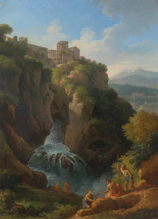 Jan Frans Van Bloemen - The falls of Tivoli with the Temple of the Sibyl and figures resting in the foreground.webp