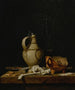 van een stilleven met een kruik van aardewerk, een biertje, speelkaarten en rookaccessoires - Jan Fris — weergave van het kunstwerk