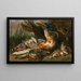 Natuurschilderij met een haas en diverse wilde vogels, een kat die van rechts nadert - Jan Fyt — ingelijst kunstwerk aan de muur